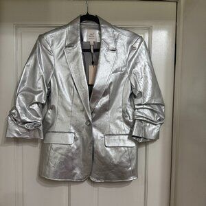 NEW with tags $495 Cinq a Sept Foiled Chloe Silver Jacket/Blazer sz 8